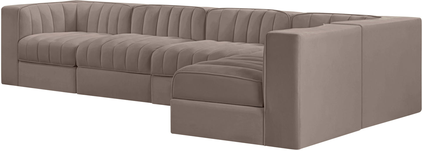 Rummi - Velvet Performance Fabric Upholstered 5 Piece Modular Sectional, L-Shaped (Right)