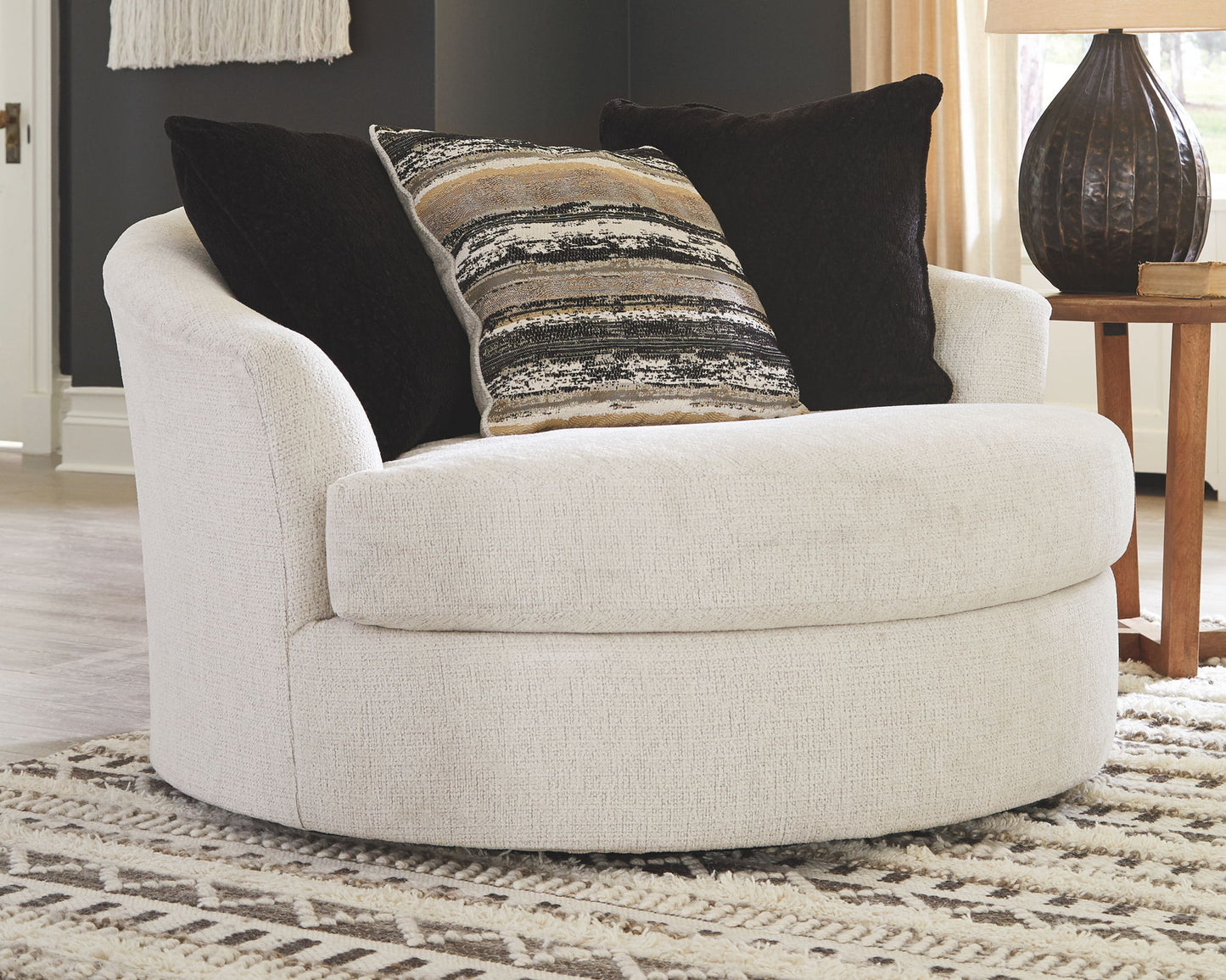 Cambri - Oversized Round Swivel Chair - Snow