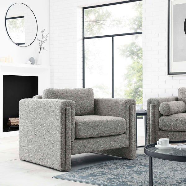 Visible Boucle Fabric Armchair - Light Gray