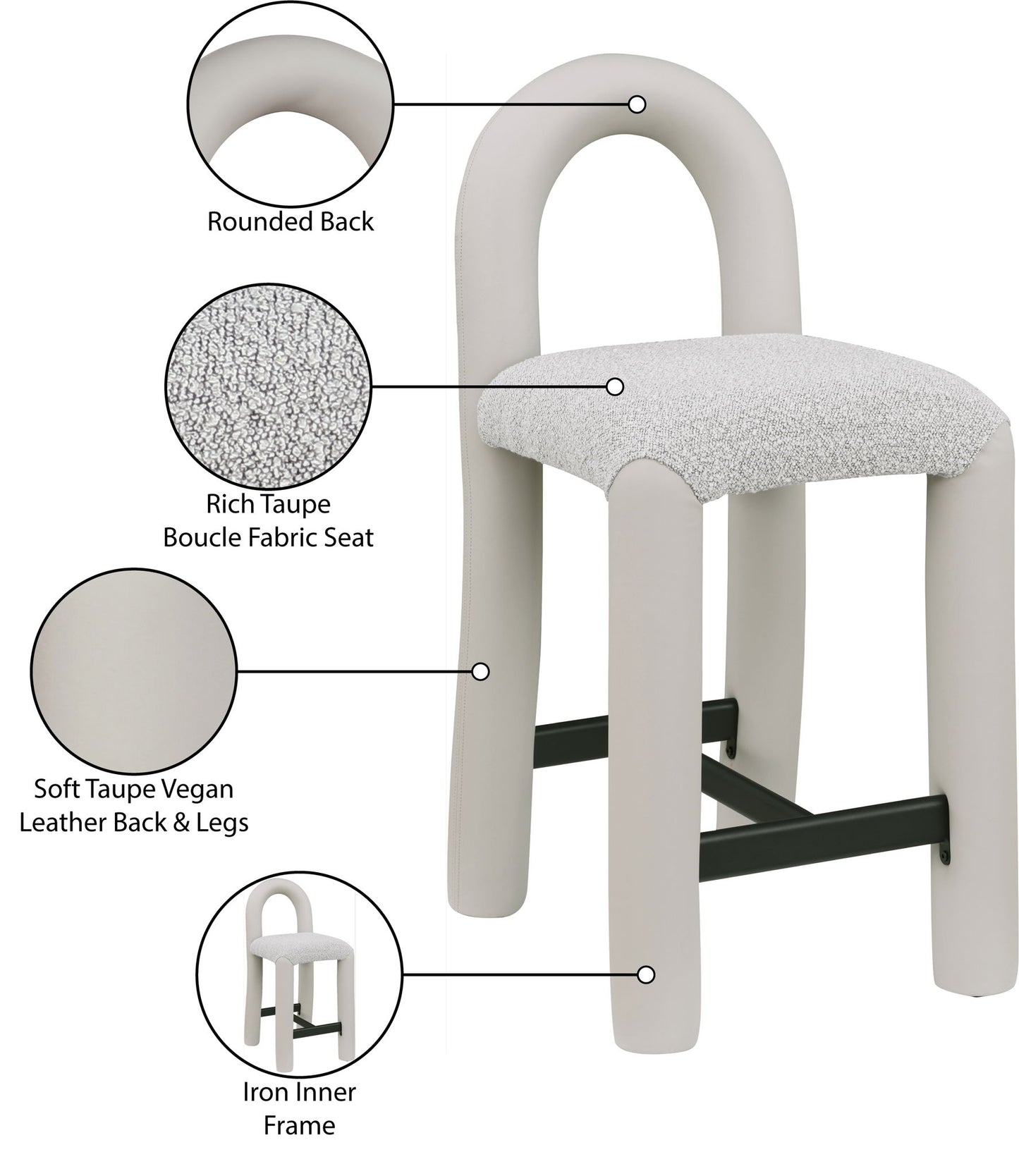 Amari - Vegan Leather and Boucle Fabric Stool
