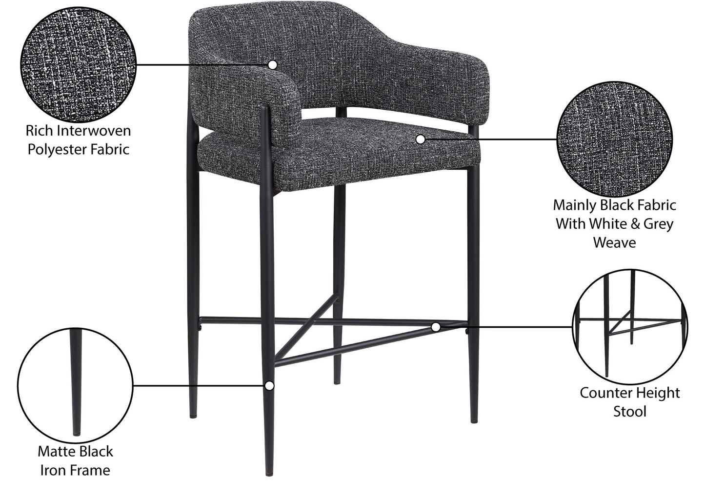 Dame - Fabric Upholstered Counter Stool (Set of 2)