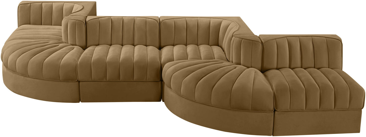 Rummi - Rounded Velvet Performance Fabric Upholstered 6 Piece Modular Sectional