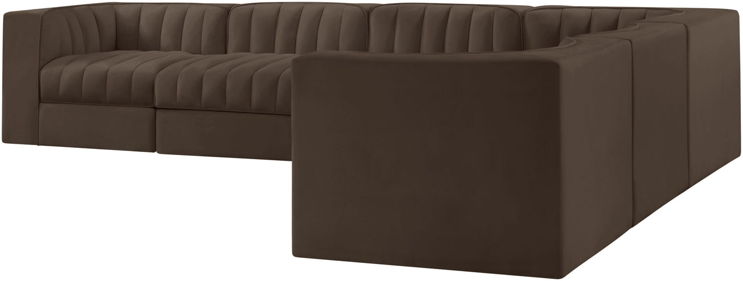 Rummi - Velvet Performance Fabric Upholstered 6 Piece Modular Sectional (With 3 Corner Chairs)