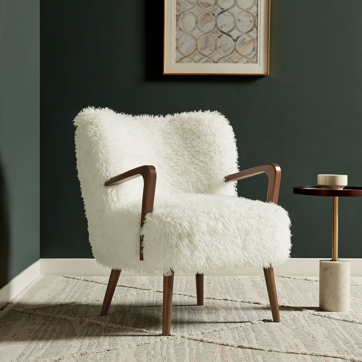 Zerra Faux Shearling Accent Armchair - White