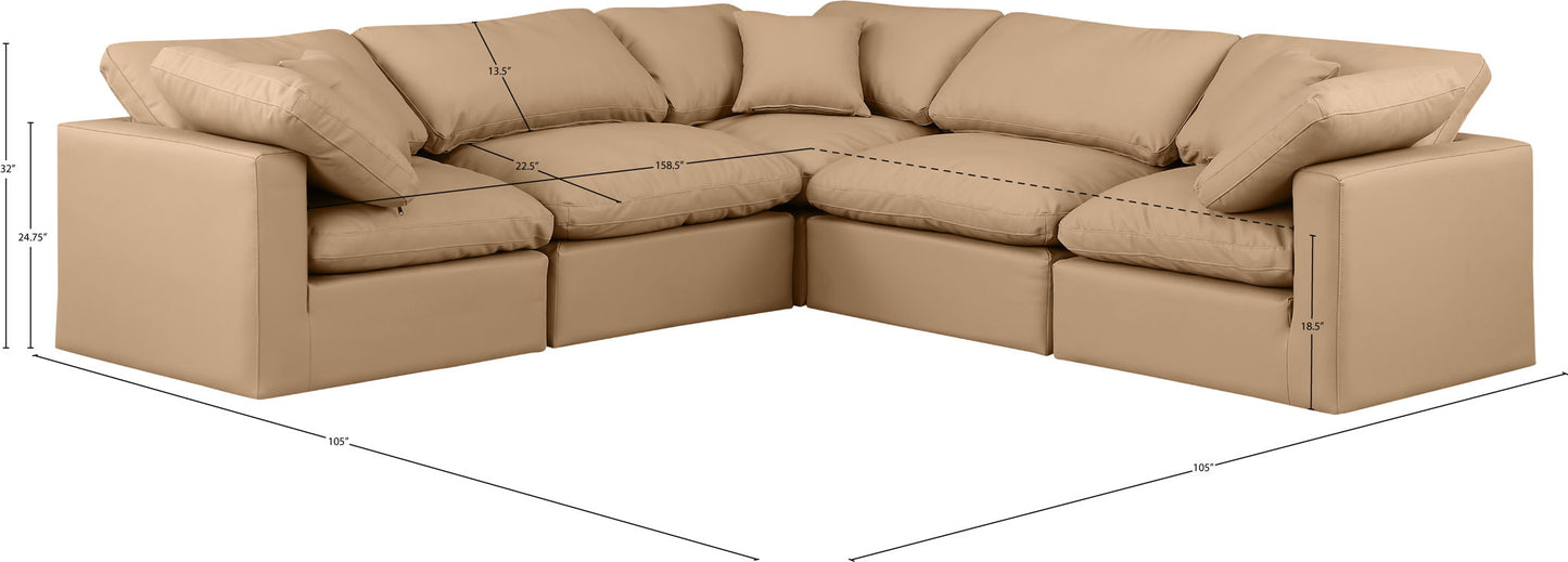Indulge - Faux Leather 5 Piece Modular Corner Sectional - Tan