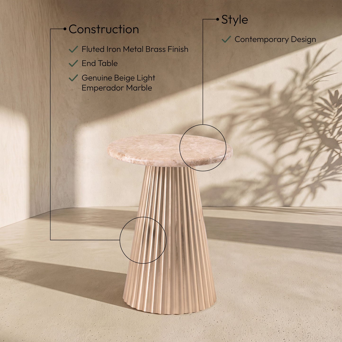 Cindra - Genuine Marble Top And Iron Base Table