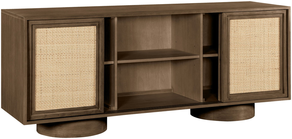 Windsor - Solid Wood And Brown Cane Sideboard / Buffet With Cylindrical Legs - Brown