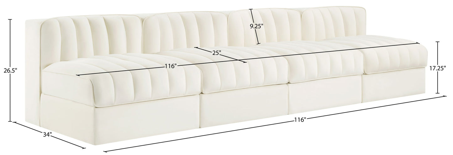 Rummi - Armless Velvet Performance Fabric Upholstered 4 Piece Modular Sofa