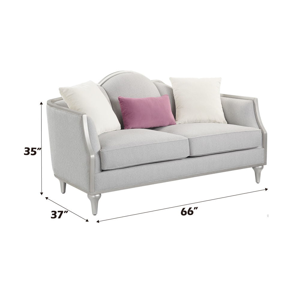 Kasa - Loveseat With 3 Pillows - Beige Linen & Champagne
