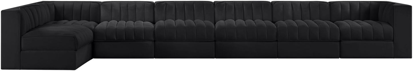 Rummi - Velvet Performance Fabric Upholstered 7 Piece Modular Sectional, L-Shaped (Right)