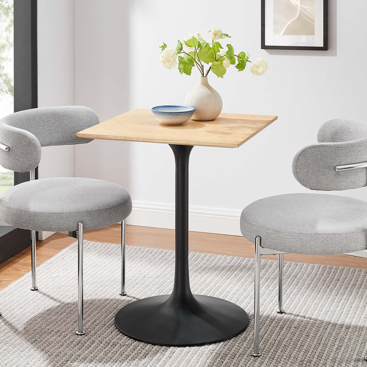 Lippa Square Wood Dining Table - 24", Black Natural