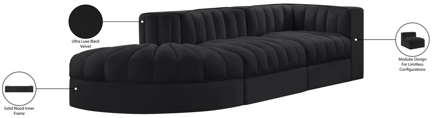 Rummi - Velvet Performance Fabric Upholstered 3 Piece Modular Sectional