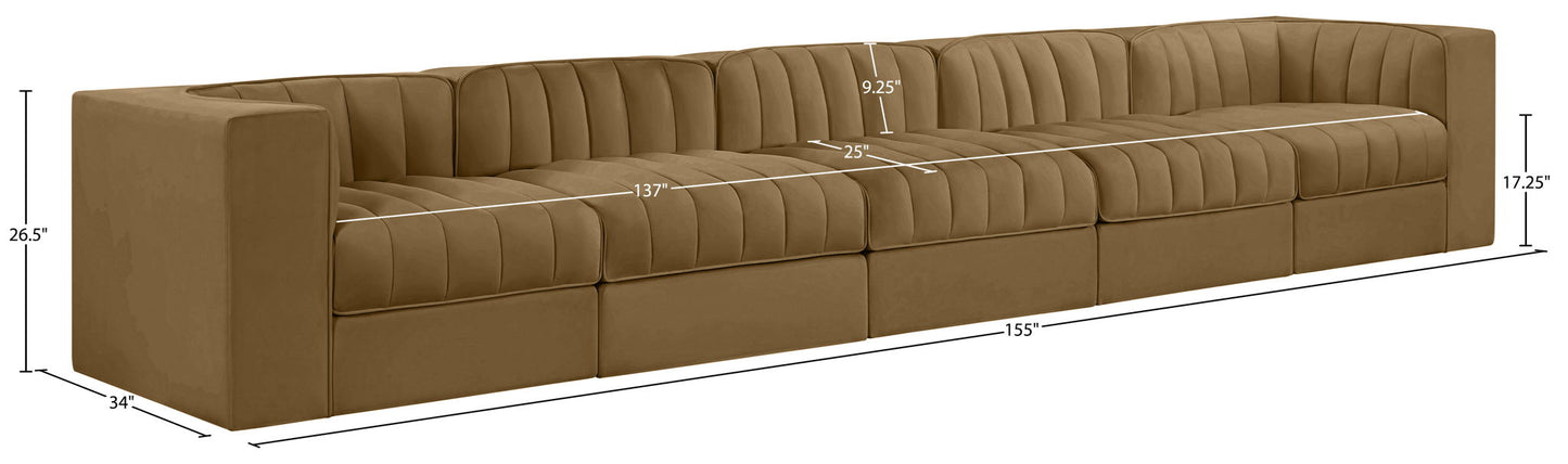 Rummi - Velvet Performance Fabric Upholstered 5 Piece Modular Sofa