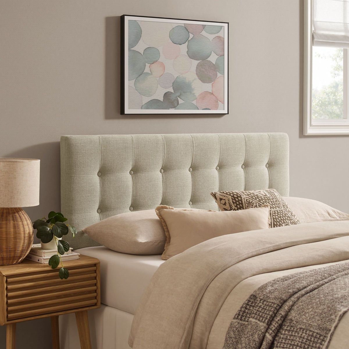 Emily Upholstered Fabric Headboard - Full, Linen