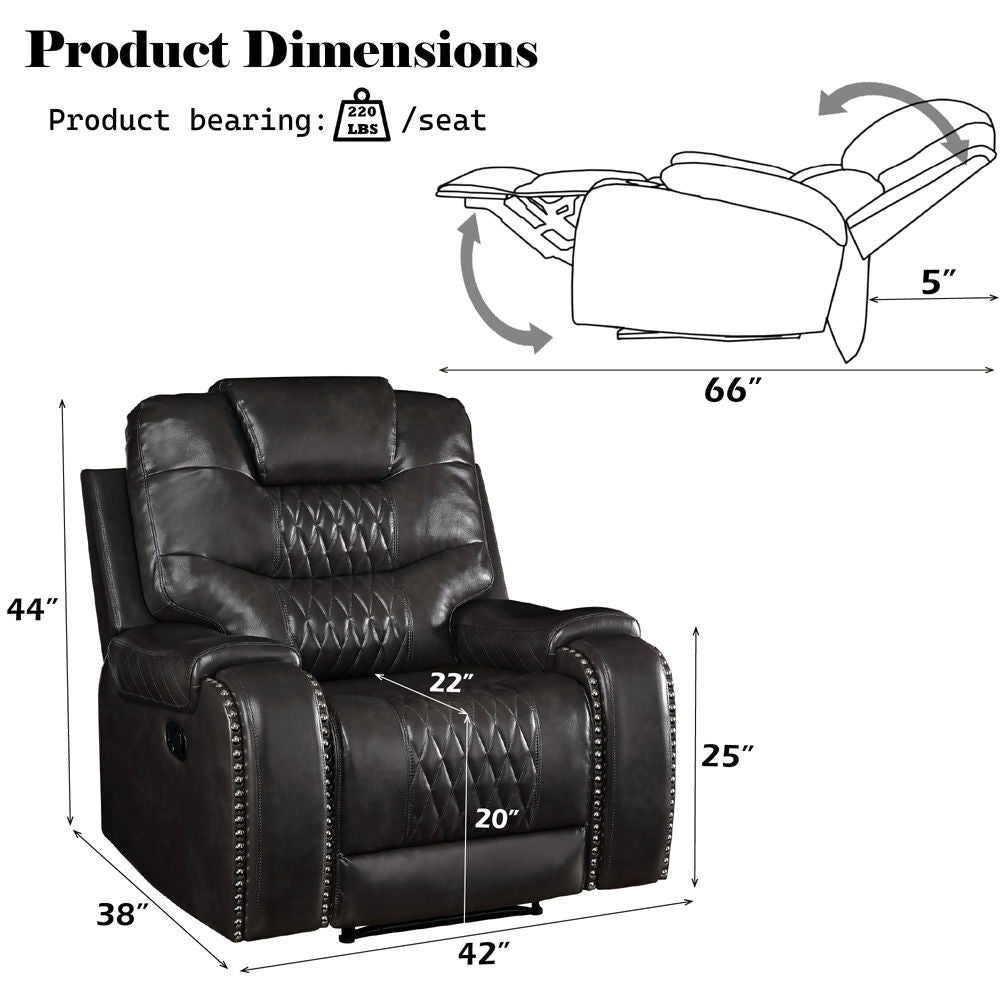 Braylon - Motion Recliner - Magnetite Synthetic Leather
