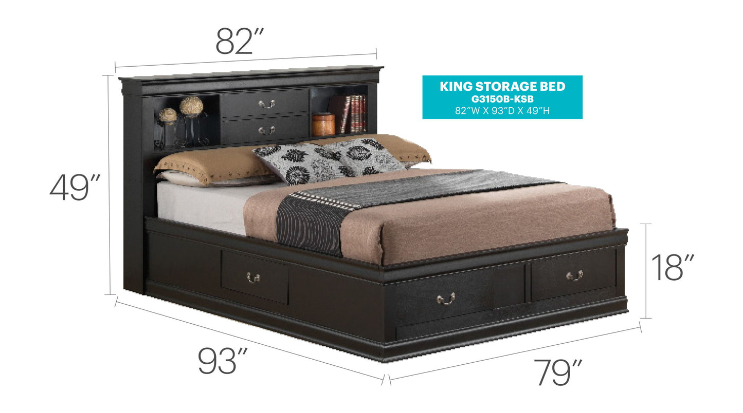 Glory Furniture - Louis Phillipe - Bookcase Storage Bed