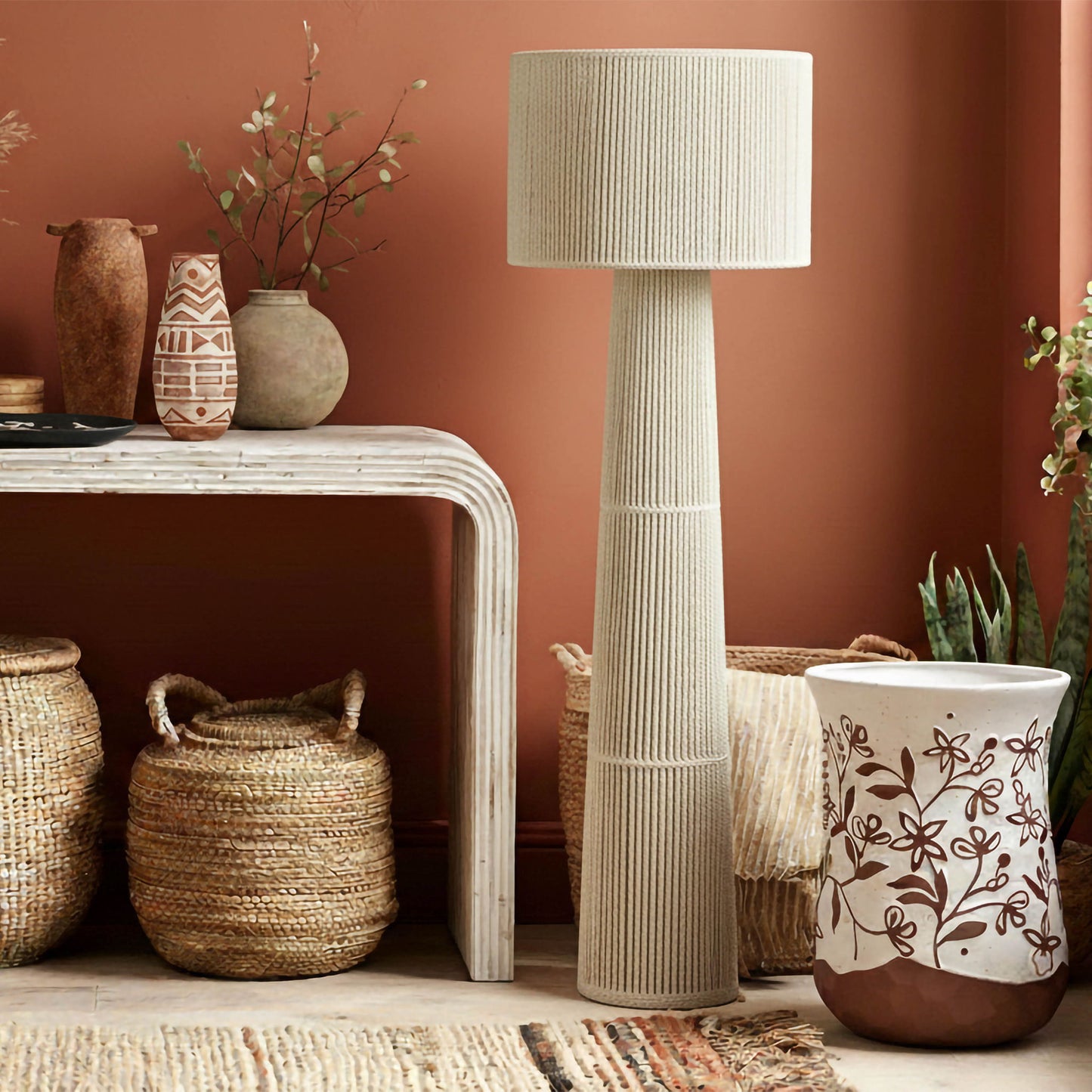 Ceramic Indoor / Outdoor Table - Carved Terracotta