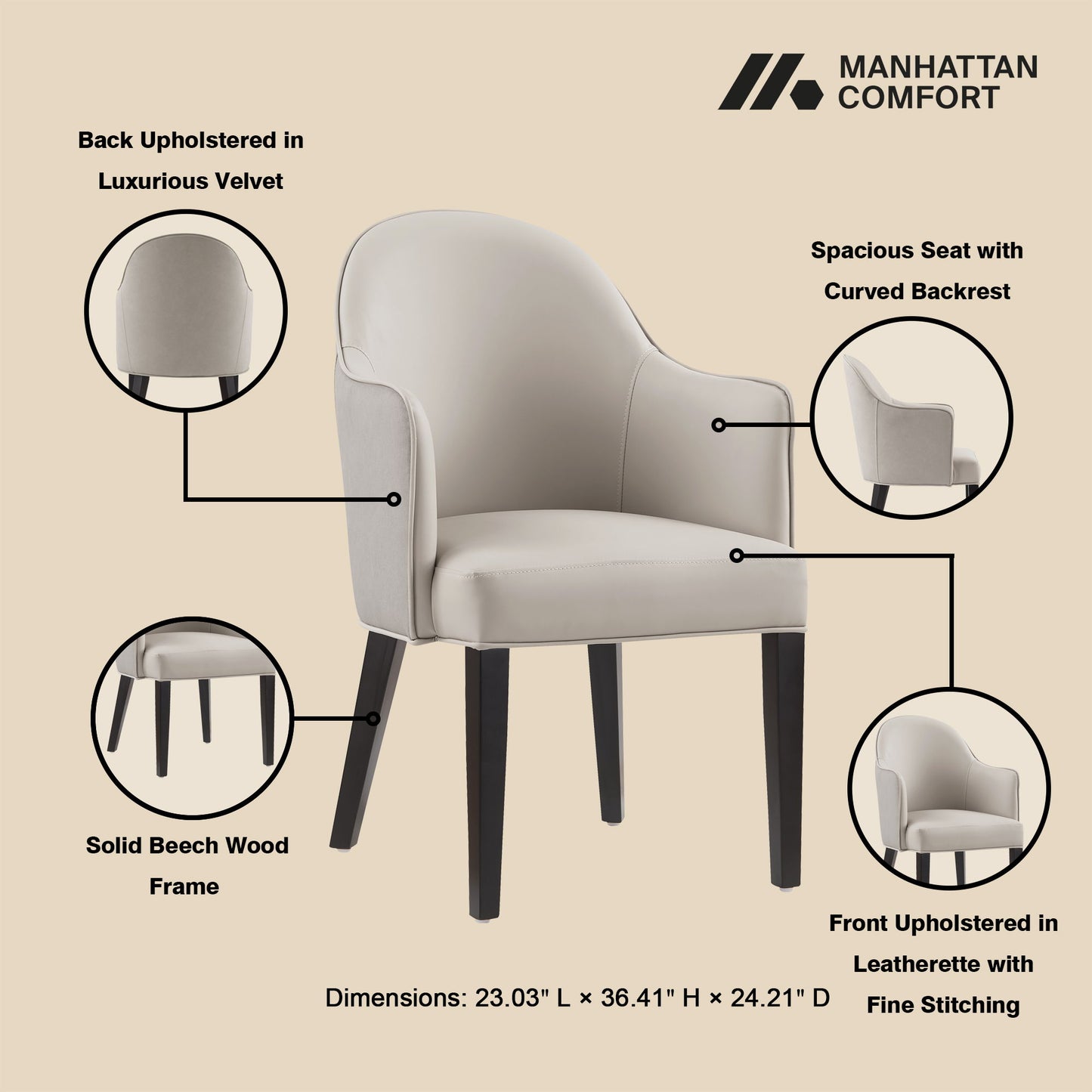 Manhattan Hillman - Armchair, Vegan Leather And Velvet