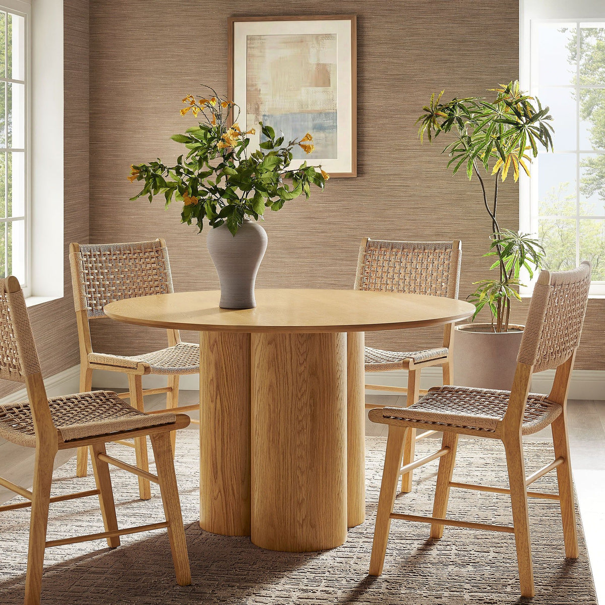 Renwick 47 Inch Oak Veneer Round Pedestal Dining Table - Oak