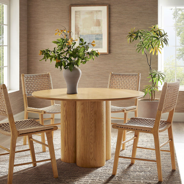 Renwick 47 Inch Oak Veneer Round Pedestal Dining Table - Oak