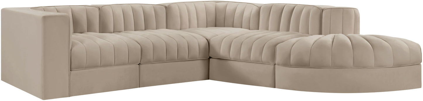 Rummi - Velvet Performance Fabric Upholstered 5 Piece Modular Sectional