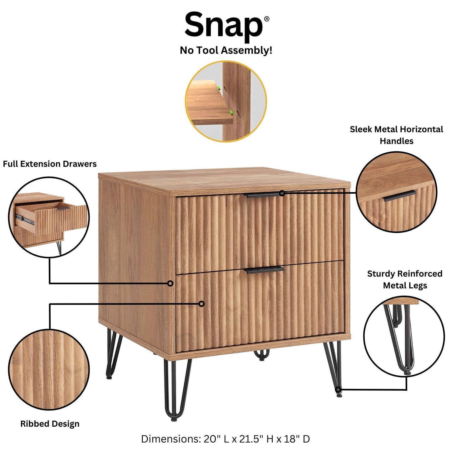 Manhattan Dumbo - Fluted 2-Drawer Nightstand