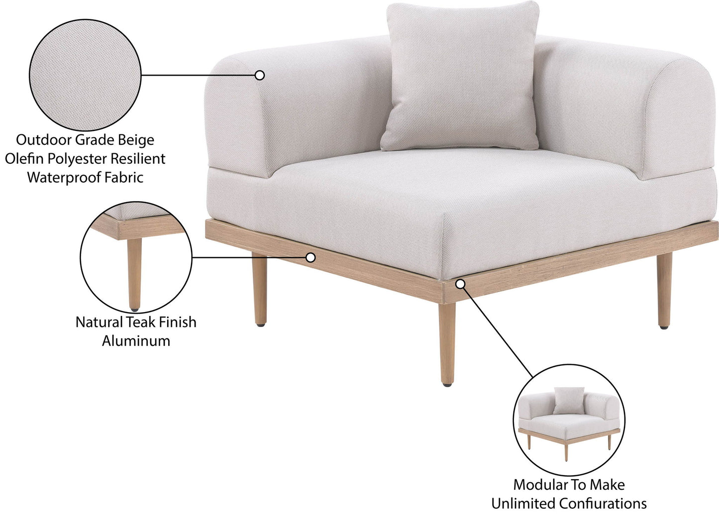 Laguna - Resilient Water Resistant Fabric Upholstered Outdoor Patio Modular Corner Chair