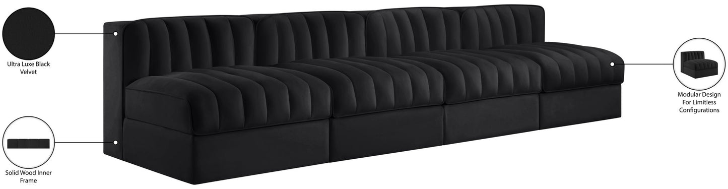 Rummi - Armless Velvet Performance Fabric Upholstered 4 Piece Modular Sofa