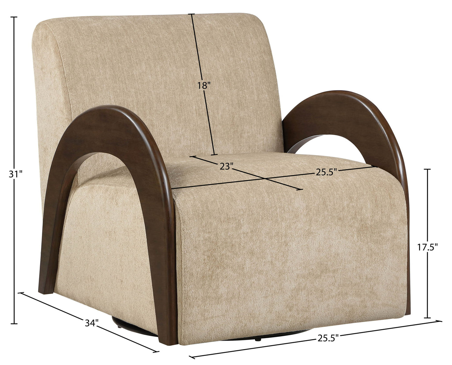 Neria - Chenille Fabric Upholstered Swivel Accent Chair - Painted Brown Base