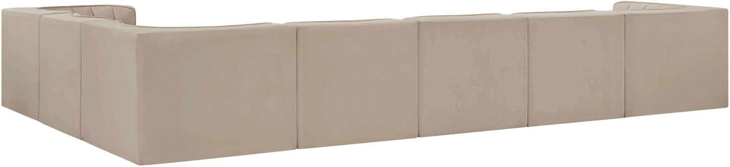 Rummi - Velvet Performance Fabric Upholstered 7 Piece Modular Sectional (With 3 Corner Chairs)