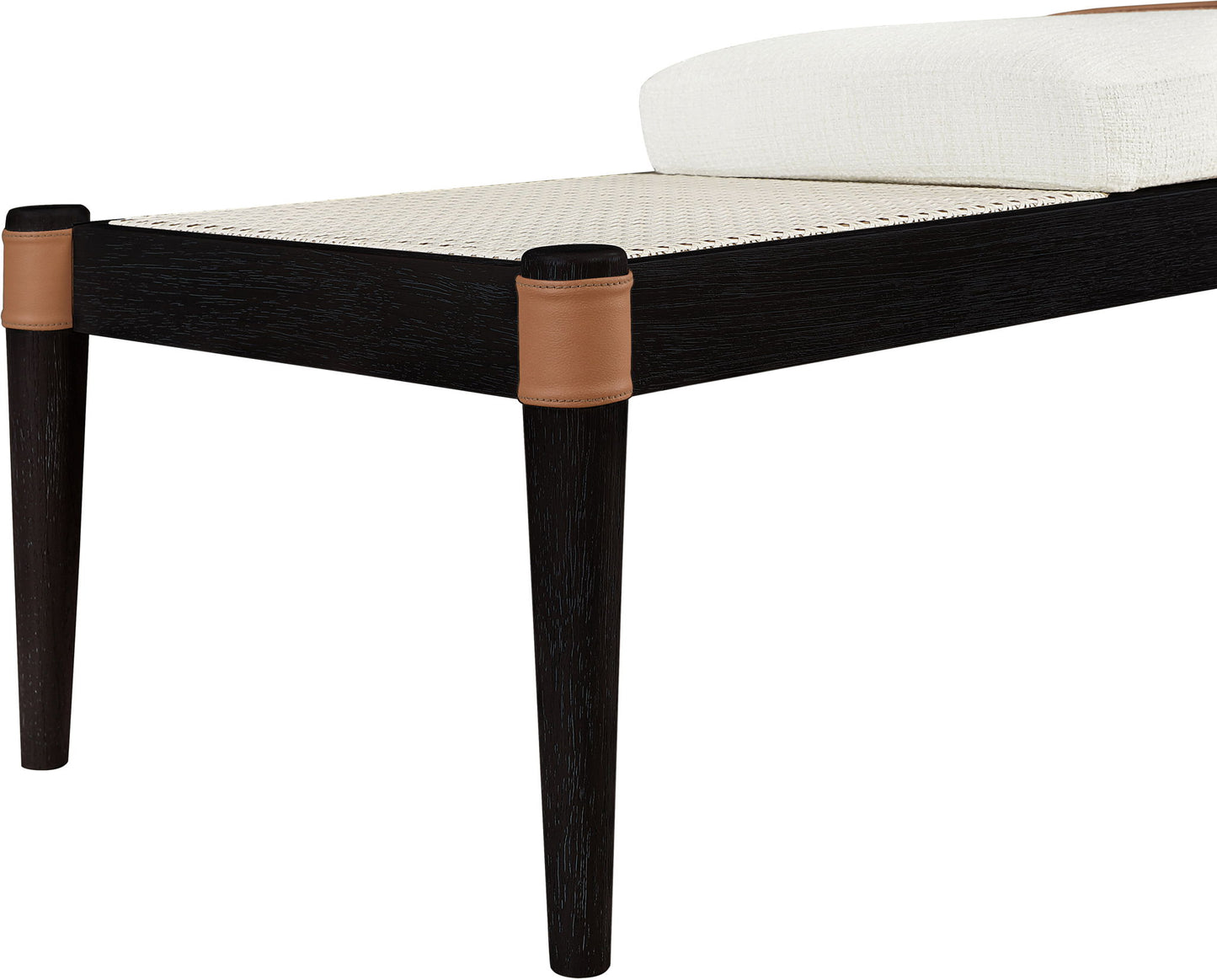 Nara - Linen Textured Fabric Upholstered Bench - Painted Black
