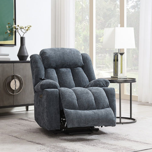 Omarion - Power Recliner With Lift, Heating & Massage - Blue Chenille