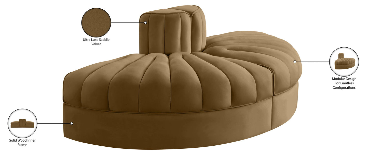 Rummi - Velvet Performance Fabric Upholstered 2 Piece  Rounded Modular Loveseat