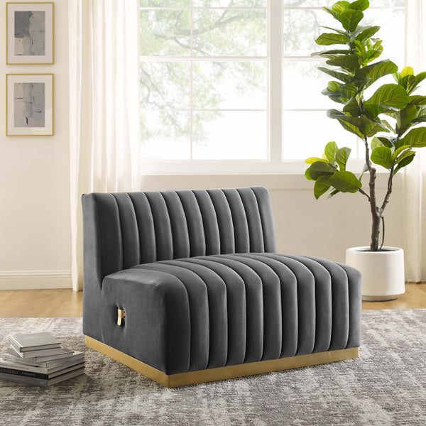 Conjure Channel Tufted Performance Velvet Armless Chair - Gold Gray