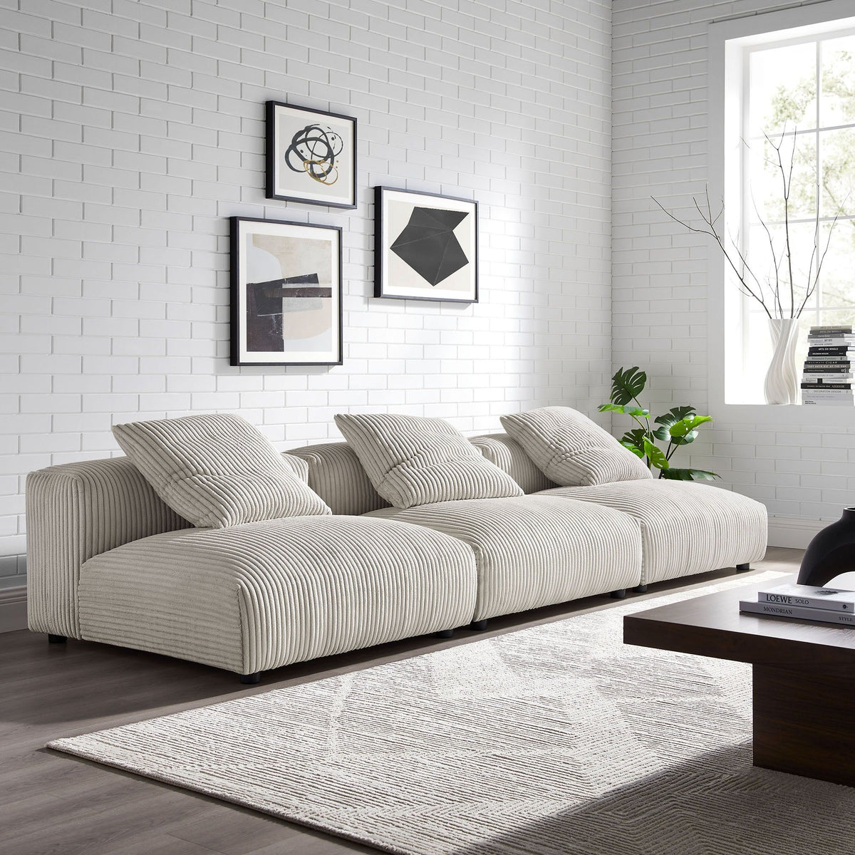 Solace 3-Piece Modular Corduroy Upholstered Sofa - Almond