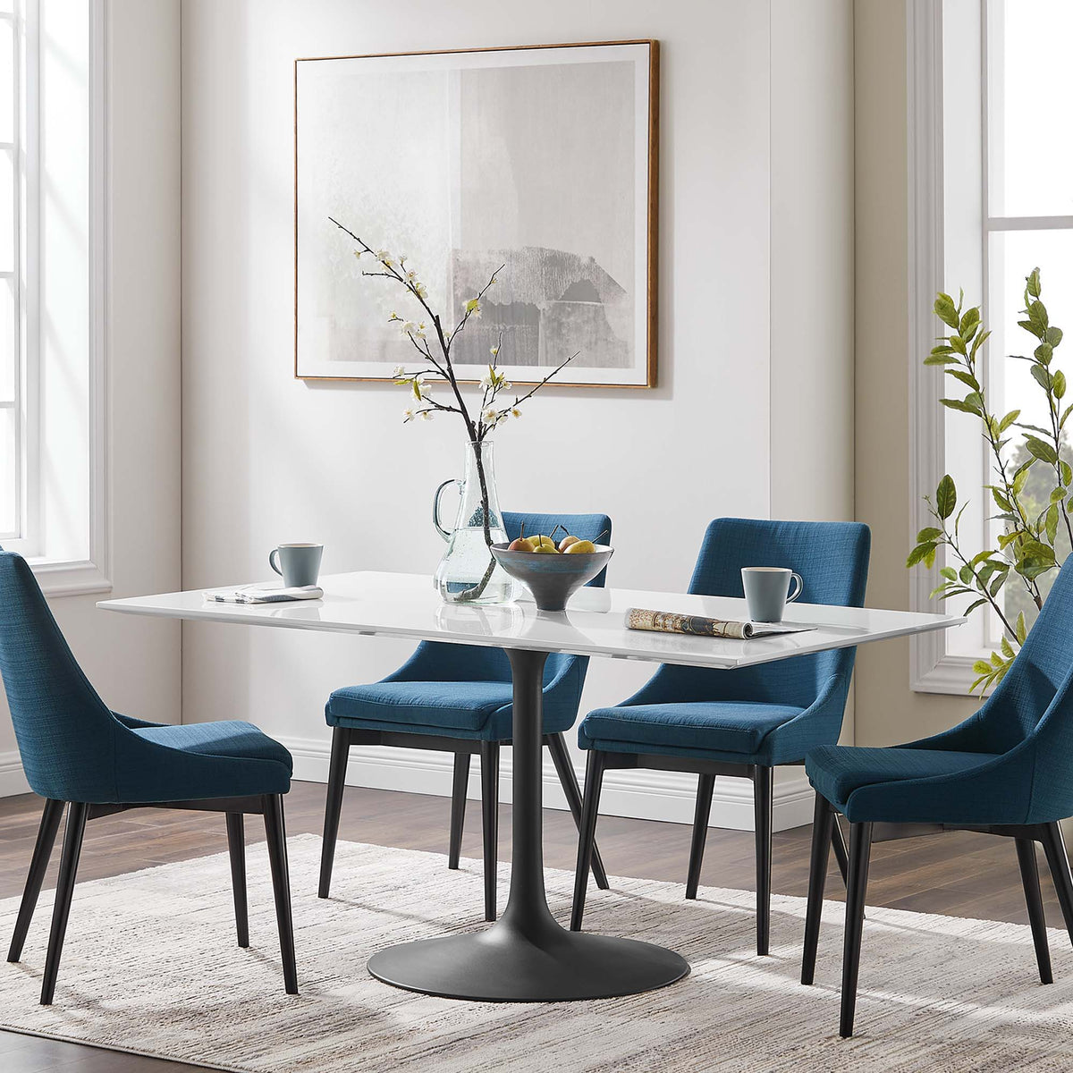 Lippa Rectangle Wood Dining Table - 60", Black White