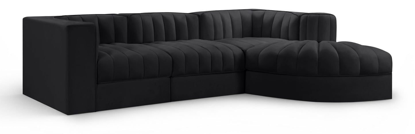 Rummi - Velvet Performance Fabric Upholstered 4 Piece Modular Sectional, With Reverse Corner Chair