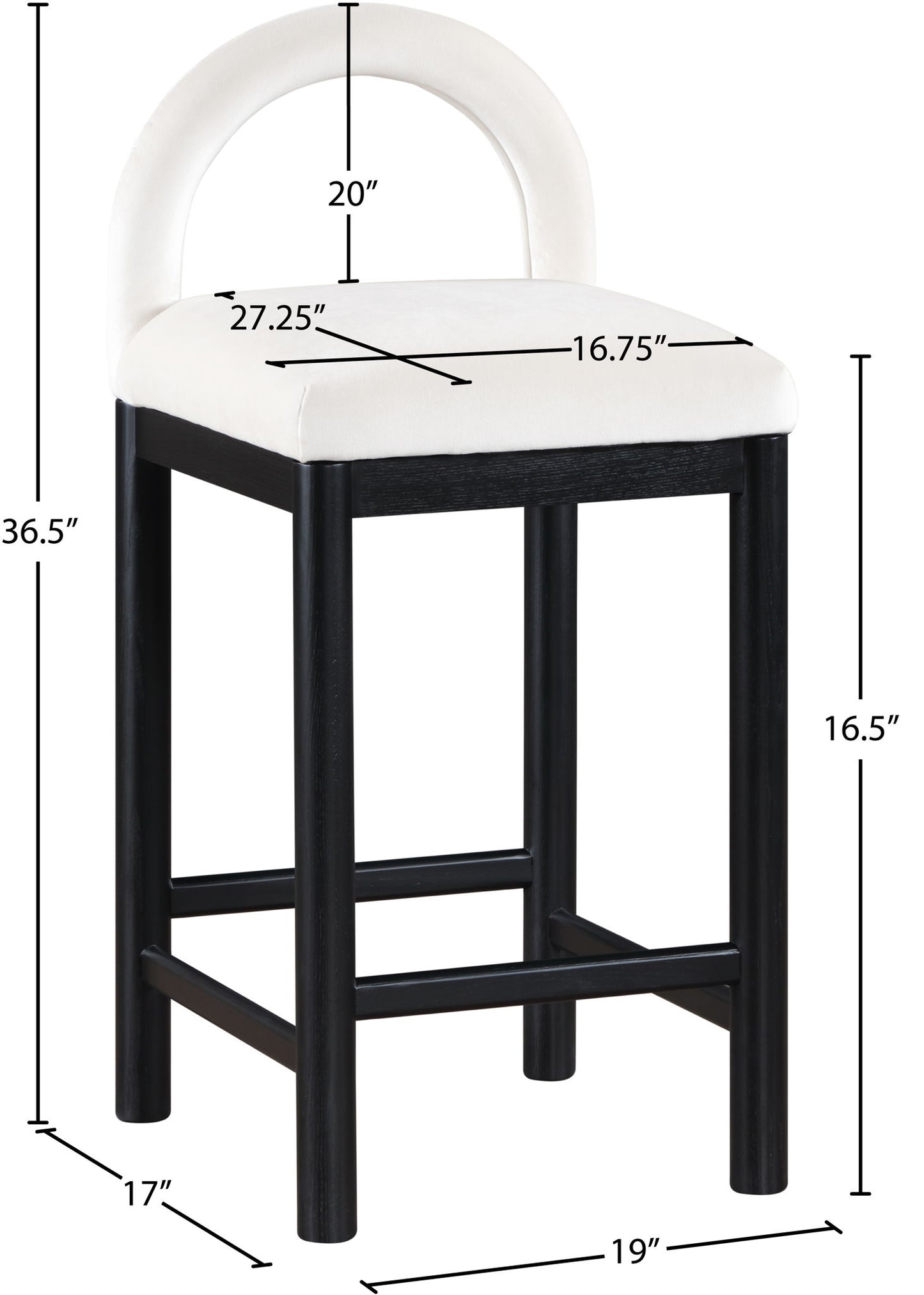 Conrad - Velvet Counter Stool With Black Legs