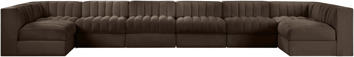 Rummi - Velvet Performance Fabric Upholstered 8 Piece Modular Sectional (With 2 Corner Chairs)