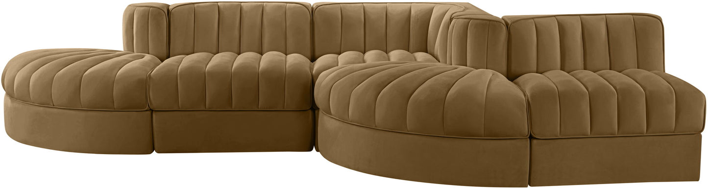 Rummi - Rounded Velvet Performance Fabric Upholstered 5 Piece Modular Sectional