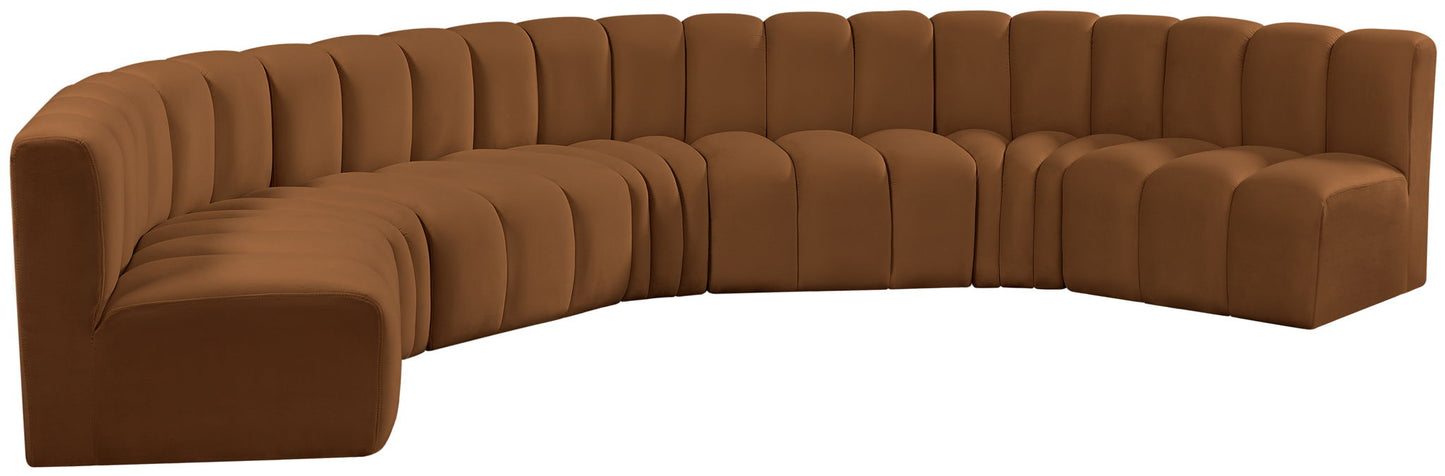 Arc - Velvet 7 Piece U-Shaped Modular Sofa - Saddle