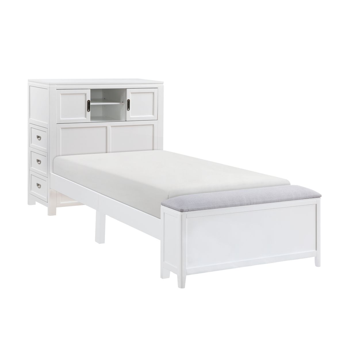 Sloane Twin Bookcase Platform Bed with Hidden Desk, Stool and Storage Bench