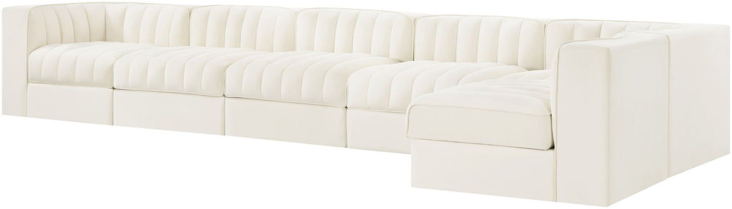 Rummi - Velvet Performance Fabric Upholstered 6 Piece Modular Sectional, L-Shaped (Right)