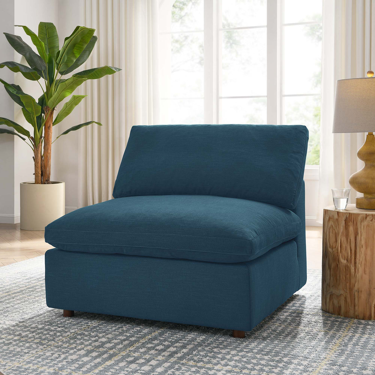 Commix Down Filled Overstuffed Armless Chair - Azure