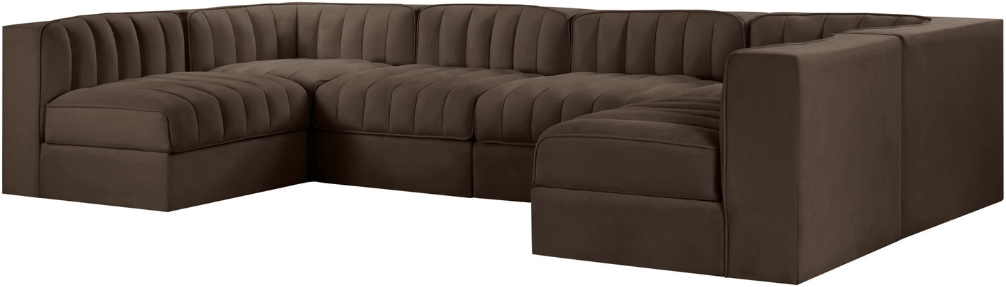 Rummi - Armless Velvet Performance Fabric Upholstered 6 Piece Modular Sectional