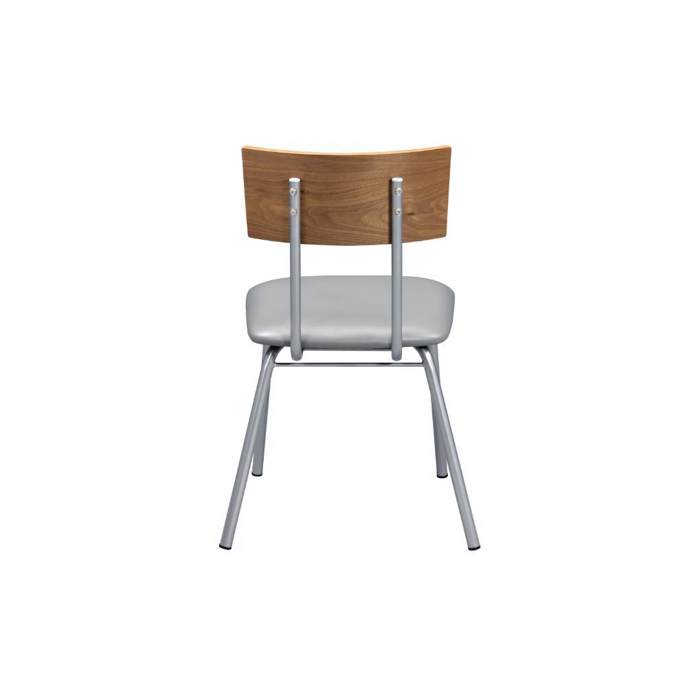 Jurgen - Side Chair (Set of 2) - Gray Synthetic Leather, Oak & Silver