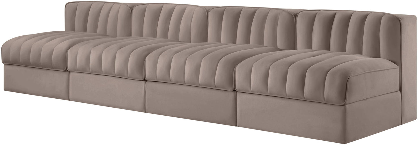 Rummi - Armless Velvet Performance Fabric Upholstered 4 Piece Modular Sofa