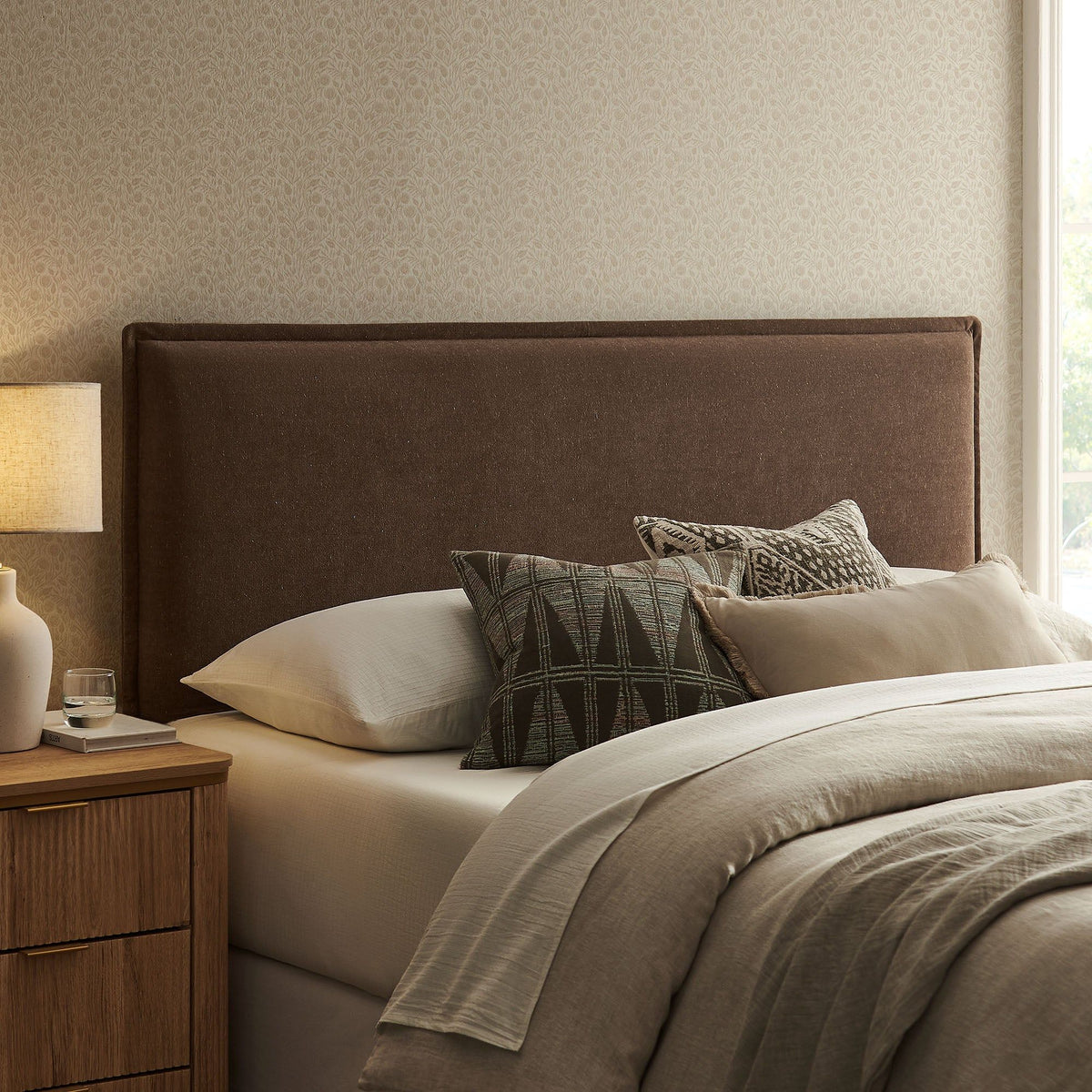 Camille Upholstered Linen Blend Headboard - Full, Cocoa