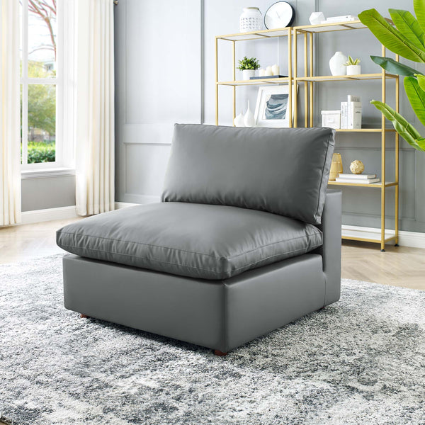 Commix Down Filled Overstuffed Vegan Leather Armless Chair - Gray