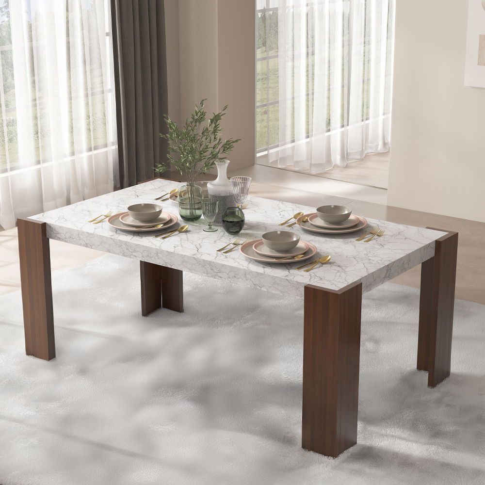 Hettie - Dining Table With Engineeed Stone Top - Engineered Stone Top & Brown